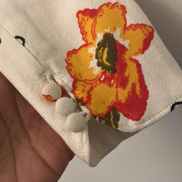 Free People ivory “Sunshadow” floral slit sleeve mini dress Size 2 - Picture 7 of 8